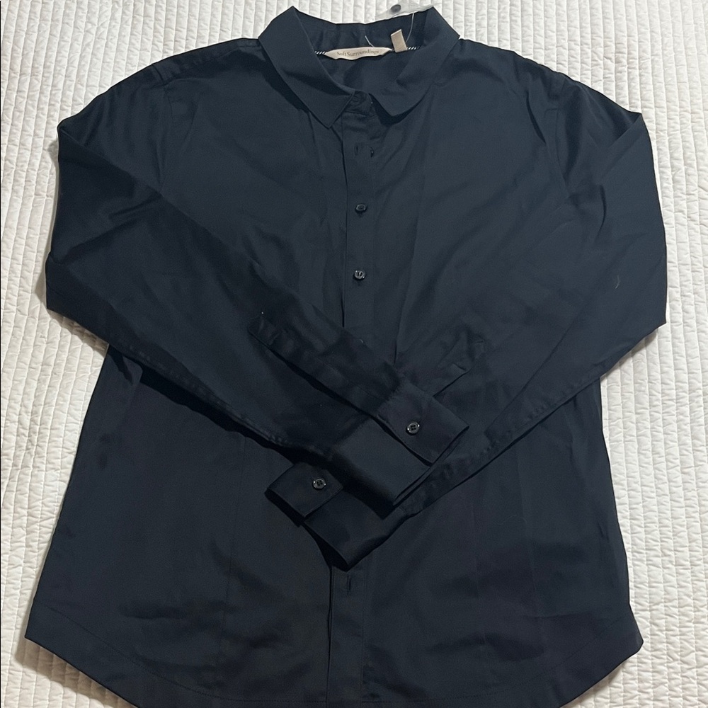 Soft Surroundings Women's Elegant Black Button Down Shirt
